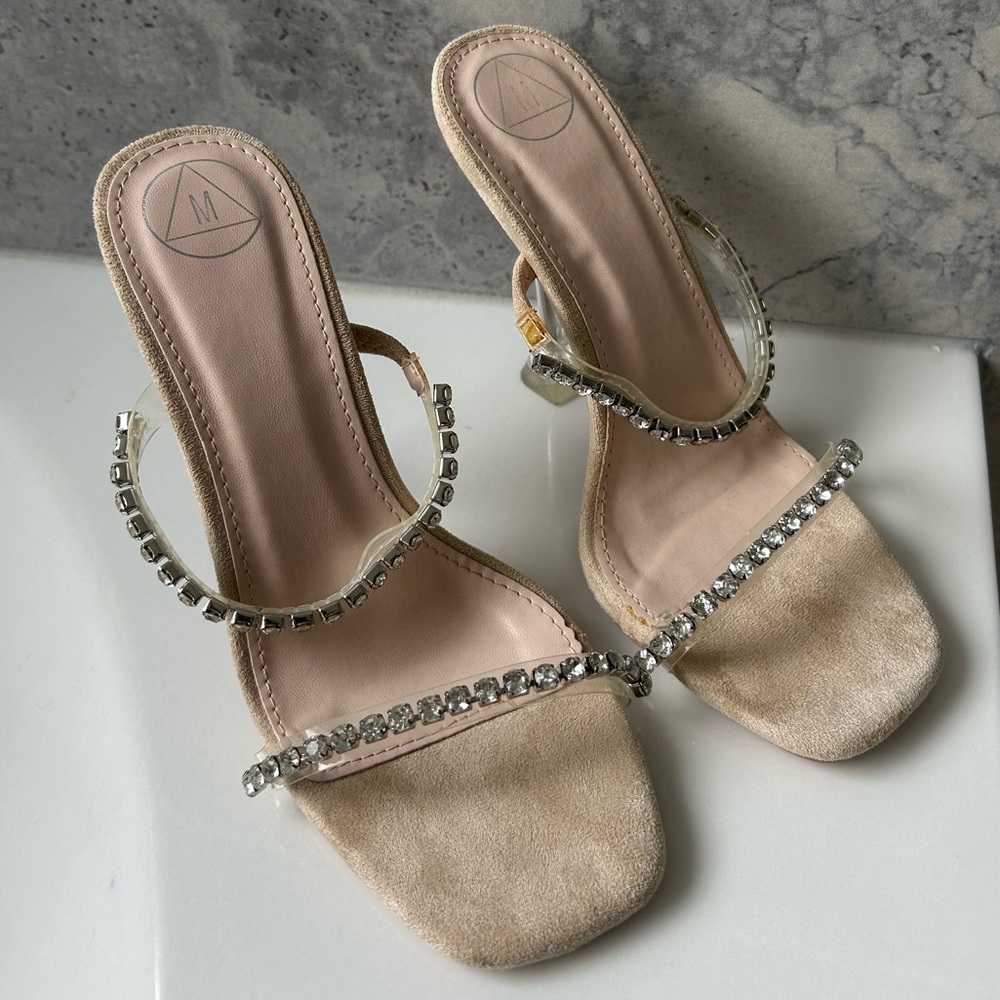 Missguided Cream Heels with Rhinestone Accents